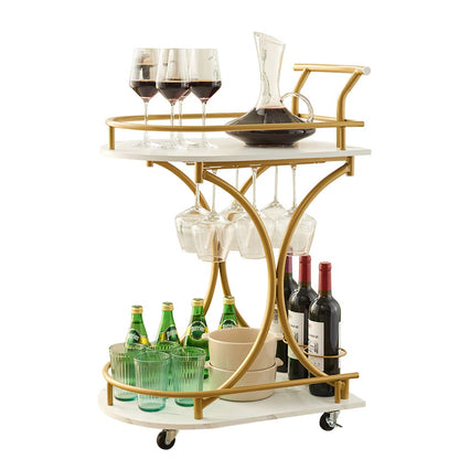 US Local 2-Tier Bar Cart,Gold Wine Cart With Wine Rack & Glass Holder,Mobile Bar Serving Cart,for Party,Home,Rolling Drink Trolley For Living Room