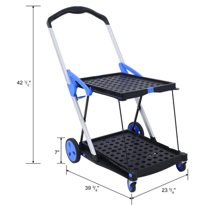 US Local Foldable Utility Cart, Multi-purpose Functional Foldable Shopping Cart 2 Tiers Foldable Cart With Basket