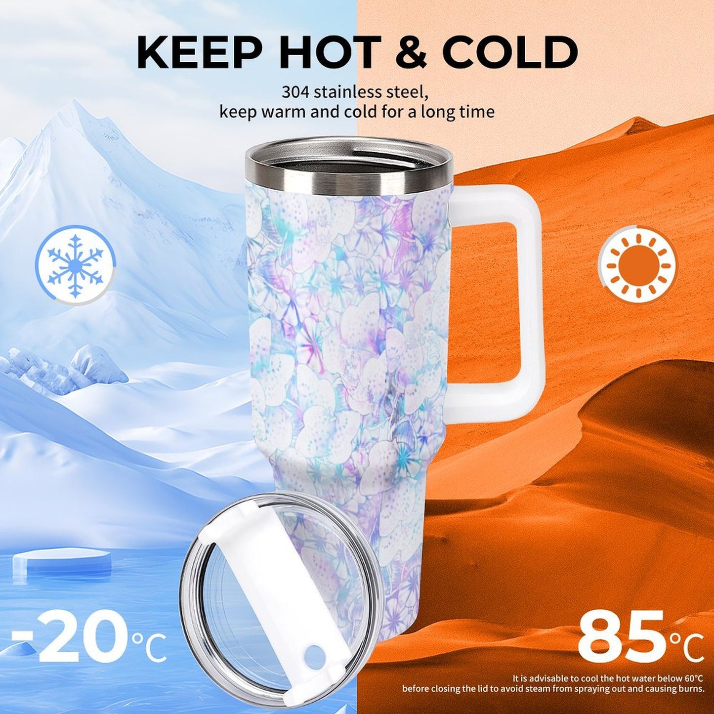 PHDT00471 POD US Local Tumbler 40 oz Large Capacity Car Cup Watercolor, Blending, Flowers