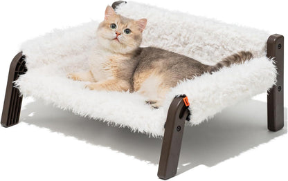 MEWOOFUN Raised Cat Bed For Indoor Cats - Elevated Plush Pet Sofa With Non-Slip Bottom, Supports 44 Lbs, Washable Small Dog Bed For Kittens & Puppies Beige Brown