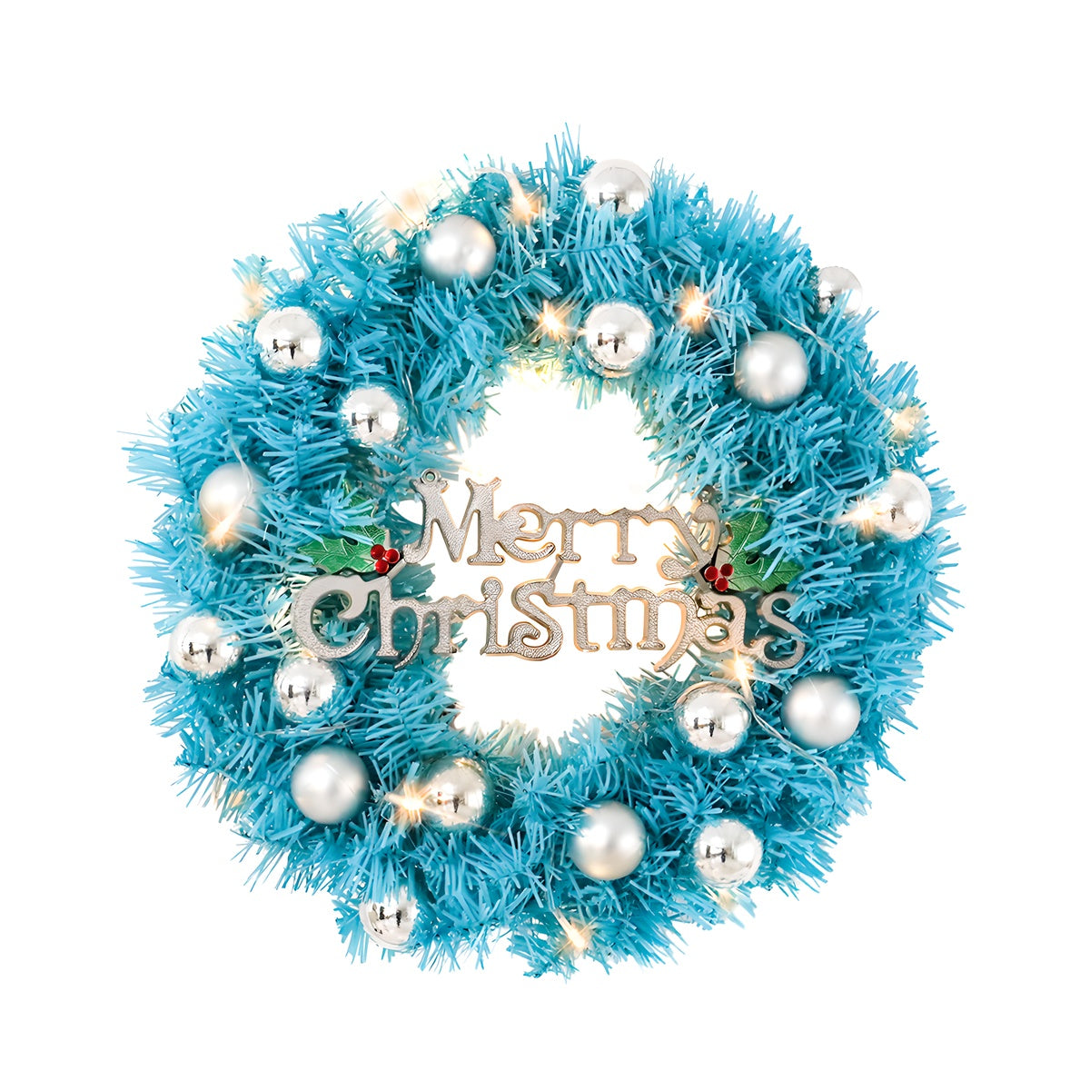 US Local 1 Piece Of 24-inch Blue-themed Garland, With Silver Balls And Christmas Letter Accessories, Optionally With Lights