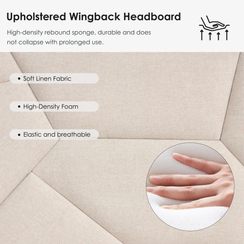 US Local Queen Bed Frame, Linen Storage Headboard, Strong And Stable, No Noise, No Box Spring, Easy To Assemble