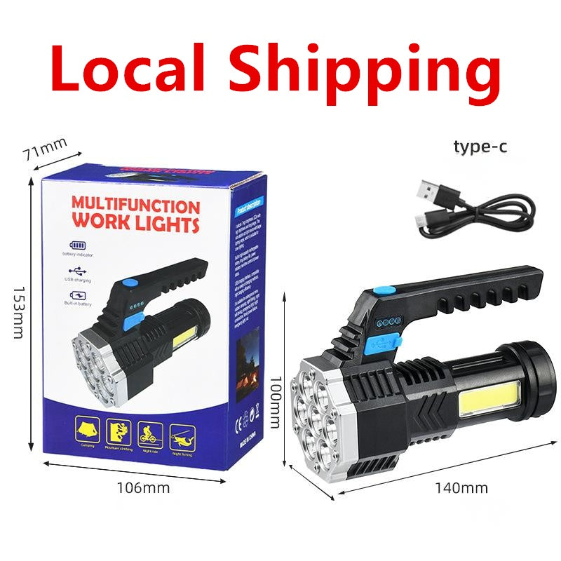 UK Local 7 LED Flashlight COB Torch Rechargeable Side Light USB Charging 4 Modes Waterproof Work Light