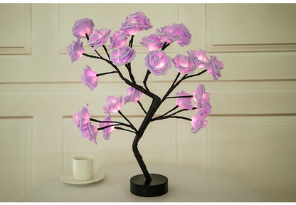 US Local Rose Flower Lamp USB Battery Operated LED Table Lamp Bonsai Tree Night Lights Garland Bedroom Decoration Lights Home Decor