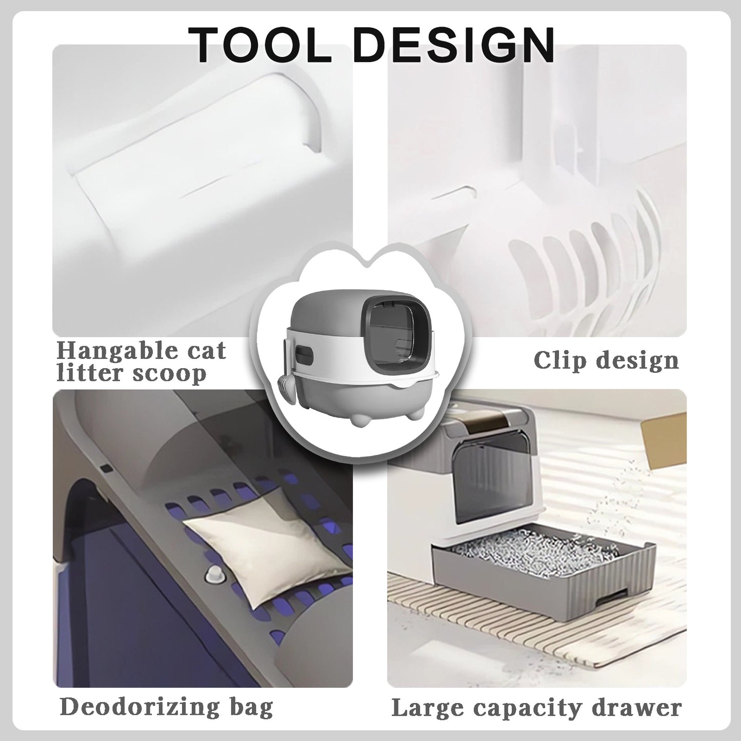 US Local Splash Proof Cat Litter Box Splash Proof Cat Litter Box Closed Cat Litter Box With Lid, Easy To Clean Drawer Design, Odor Control, Space Saving Pet Waste Solution, Splash Proof Cat Toilet Front Entran