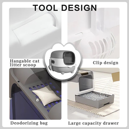 US Local Splash Proof Cat Litter Box Splash Proof Cat Litter Box Closed Cat Litter Box With Lid, Easy To Clean Drawer Design, Odor Control, Space Saving Pet Waste Solution, Splash Proof Cat Toilet Front Entran