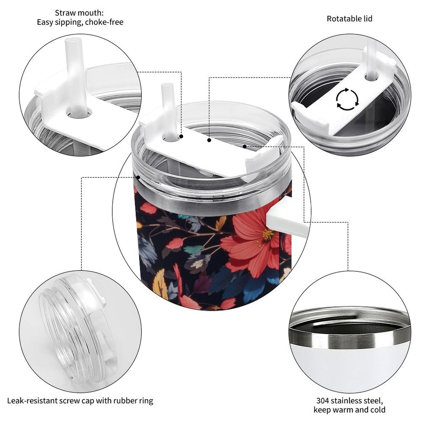 PHDT00222 POD US Local Tumbler 40 oz Large Capacity Car Cup 3D, Stereoscopic, Flower