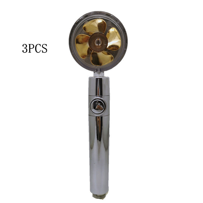 US Local Propeller Driven Shower Head With Stop Button And Cotton Filter Turbocharged High Pressure Handheld Shower Nozzle