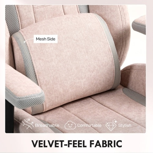 UK Local HOMCOM Fabric Gaming Chair With Lumbar Support, Headrest - Pale Pink