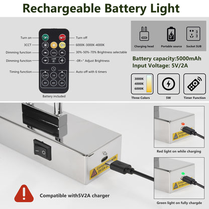US Local Battery Picture Light, 16 Inch Wireless Picture Light For Painting With Remote,Full Metal Rechargeable Art Light,Wall Sconce Display Lighting For Portrait, Photo Frame,Gallery, -Chrome