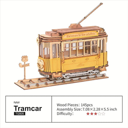 US Local ROBOTIME 3D Puzzle Tram Car Wooden Model Kits For Adult To Build Your Own Laser Cut Jigsaw Building Construction Crafts Kits And Best Birthday Gifts TG505
