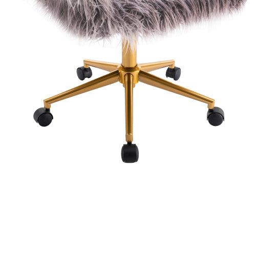 US Local Modern Faux Fur Home Office Chair, Hairy Chair For Girls, Gilded Base Makeup Chair