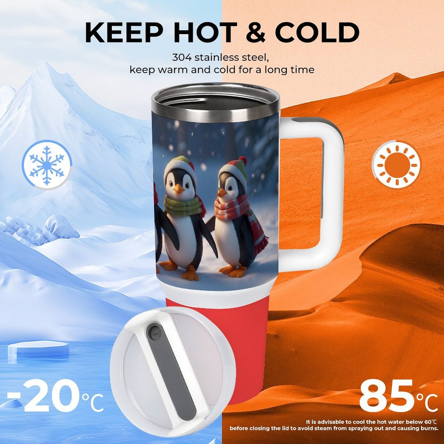 USA Local Large Capacity Car Cup Xmas Penguin_3 Red 40oz