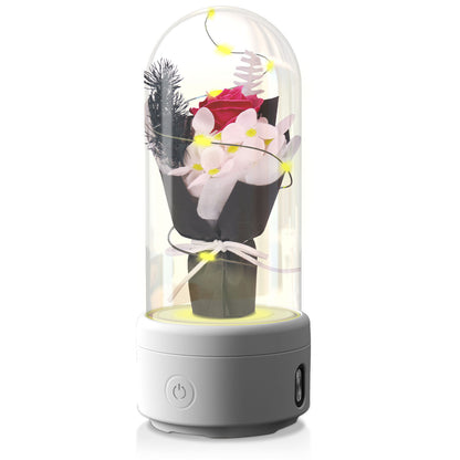 US Local Creative 2 In 1 Bouquet LED Light And Bluetooth-compatible Speaker Mother's Day Gift Rose Luminous Night Light Ornament In Glass Cover