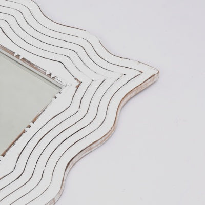 US Local Rustic White Solid Wood Handcarved Wave Design Rectangle Mirror Accent-36 X 72