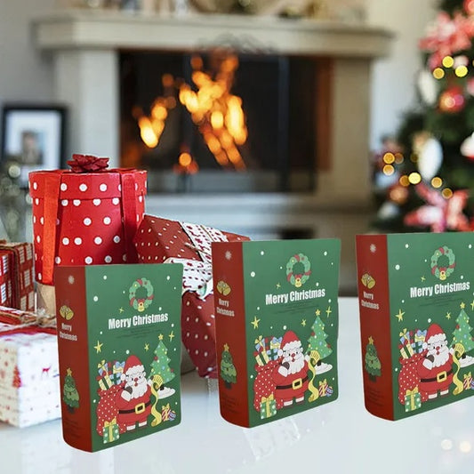 US Local 10 Pcs Christmas Candy Boxes Merry Christmas Santa Claus Xmas Tree Storybook Box Cookie Goodie Paper Treat Box For Christmas Gift Wrapping Holiday Party Supplies