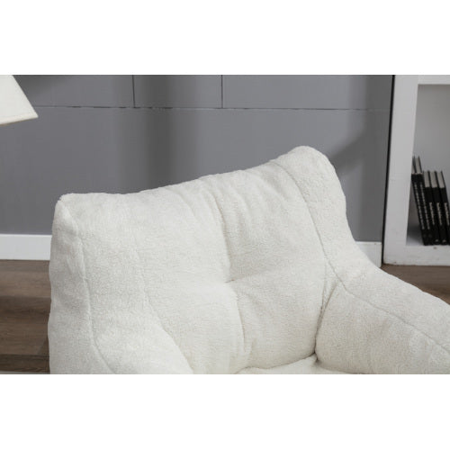 UK Local Soft Tufed Foam Bean Bag Chair With Teddy Fabric,Ivory White