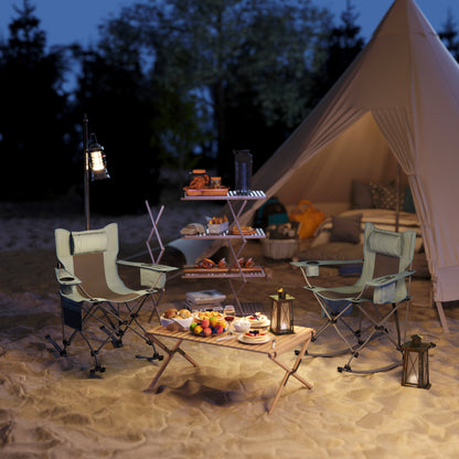 US Local Folding Rocking Camping Chairs, Portable Chairs With Headrest, Cooler Bag, Cup Holder, Carry Bag, 2 Pack, Gray