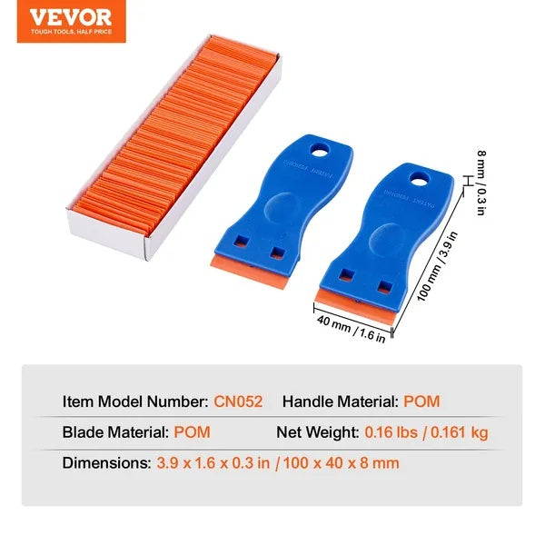 US Local VEVOR Plastic Razor Blade Scraper 2PCS Scraper Tool 120PCS POM Plastic Blades