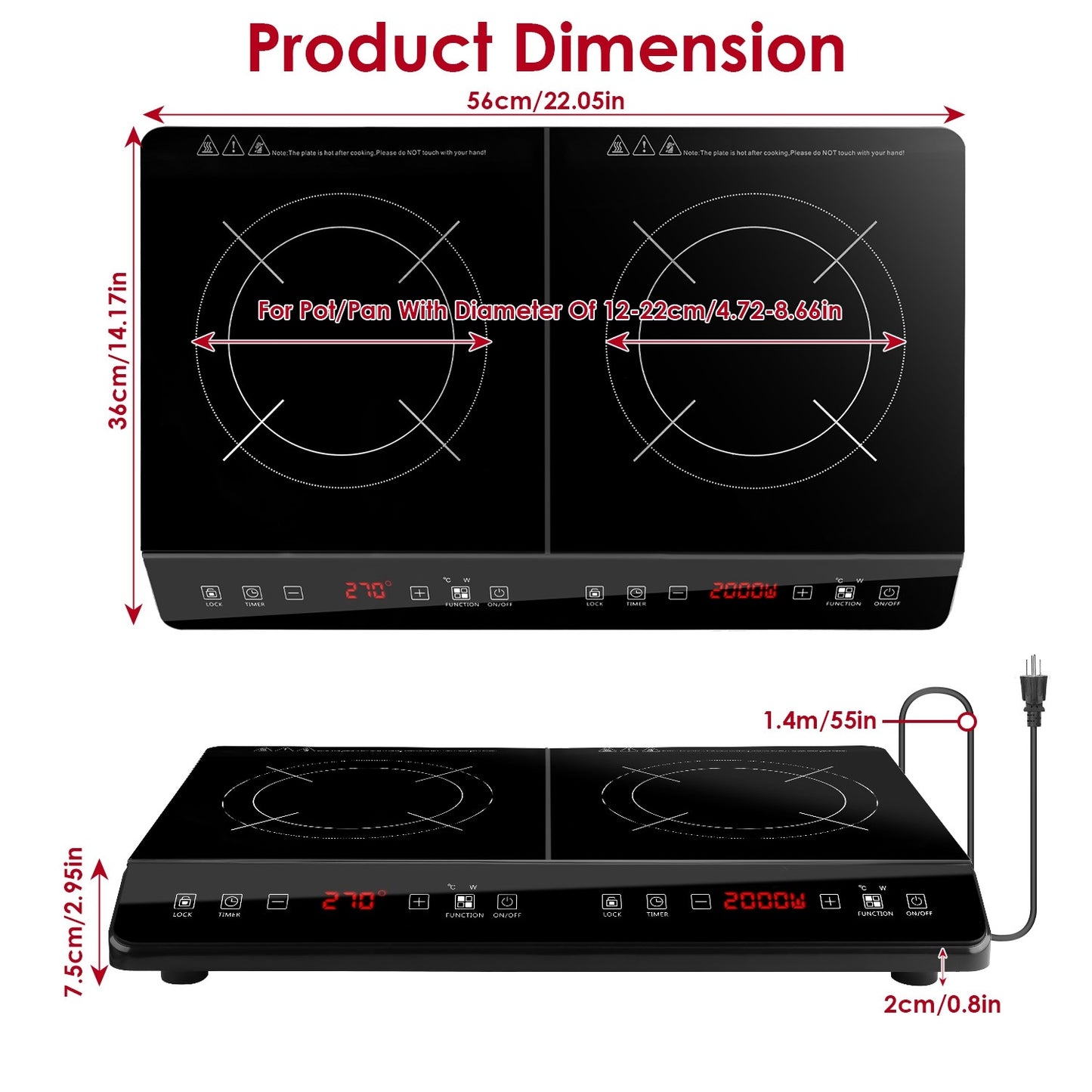 US Local 1Pc 4000W Induction Cooktop Portable Double Induction Cooker Electric Dual Burner Stove Countertop Hot Plate With 9 Power 9 Temperature 3H Timer