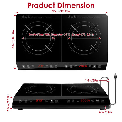 US Local 1Pc 4000W Induction Cooktop Portable Double Induction Cooker Electric Dual Burner Stove Countertop Hot Plate With 9 Power 9 Temperature 3H Timer