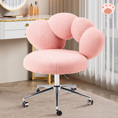 US Local Armless Desk Chair Teddy Fabric Vanity Chair With Wheel