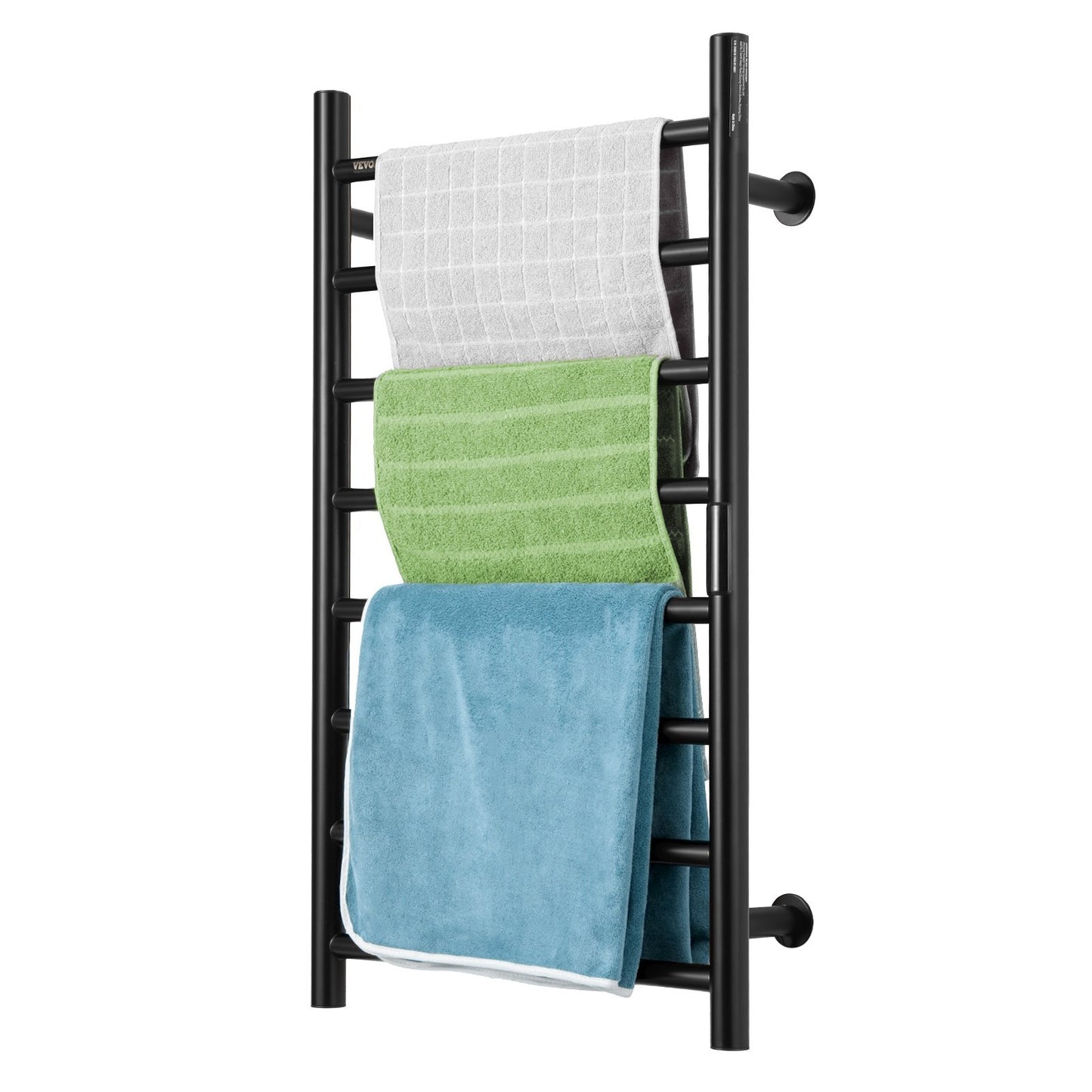 US Local VEVOR 8 Bars Towel Warmer Rack Wall Mounted Heated Towel Rack For Bathroom Black