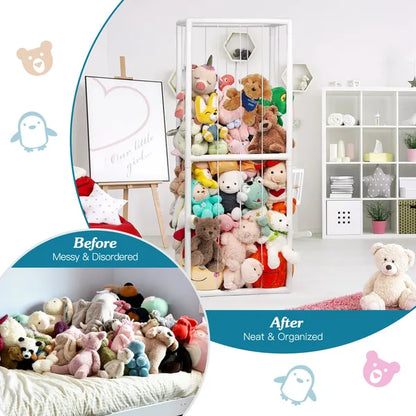 US Local Stuffed Animal Storage PVC Plush Organizer Shelf Plush Stuffed Animal Holder Standing Kids Toy Storage Cage