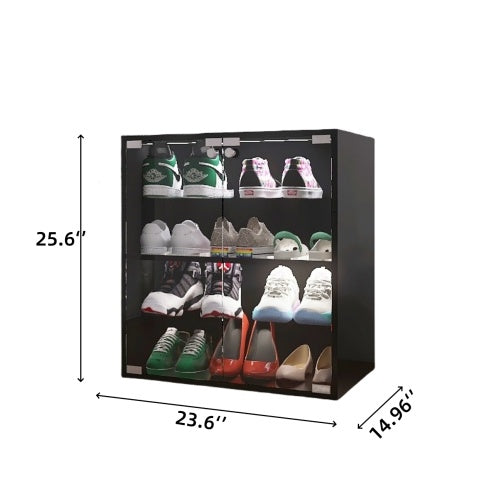 US Local 4-layer Black Shoe Cabinet With LED Lights And Bluetooth Control
