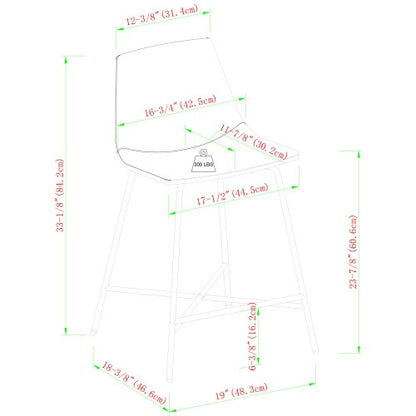 US Local Modern Upholstered Counter Stool With Metal X Base, Set Of 2, Black