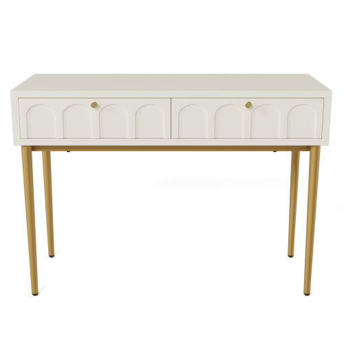UK Local Dressing Table With 2 Drawers 76.5 Cm High ,Chest Of Drawers Bedroom Highboard White Sideboard Chest Of Drawers For Bedroom, Cream-White -H76.5 W100 D45 Cm