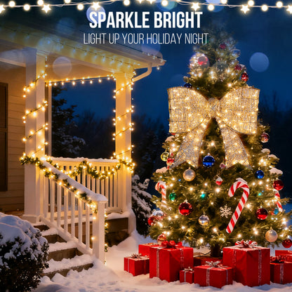 US Local Pre-lit Outdoor Giant Bowknot Christmas Decoration, Lighted Metal Frame With 124 Warm White LED Lights, For Front Door Gate Wall Indoor Outdoor Holiday Party, Golden