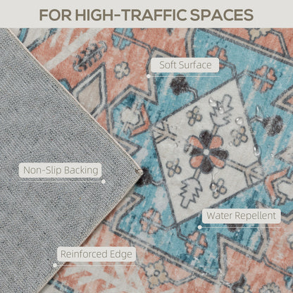 US Local 4x6 Area Rug, Vintage Machine Washable Rug, Non-Slip Floor Carpet For Living Room, Bedroom, Dining Room, Brown And Blue