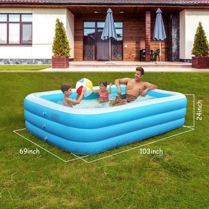 US Local 1Pc Inflatable Swimming Pools Family Swim Play Center Pool Blow Up Kiddie Pool For Family Inflatable Lounge Pool For Kids 103x69x24in
