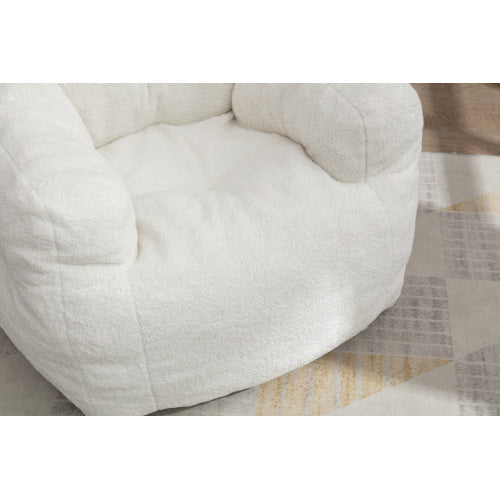 UK Local Soft Tufed Foam Bean Bag Chair With Teddy Fabric,Ivory White