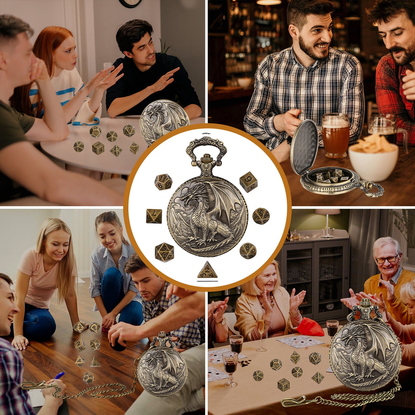 US Local Dice Set With 3D Carved Pocket Watch, Equipped With 7-piece Polyhedral Metal Dice, Role-playing Game Accessories, Men's And Women's Birthday Gifts, Christmas Gifts, Family Gathering Tabletop Games