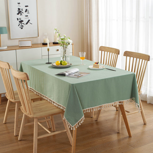 Simple Tassel Tablecloth Pure Color Washed Cotton Tablecloth