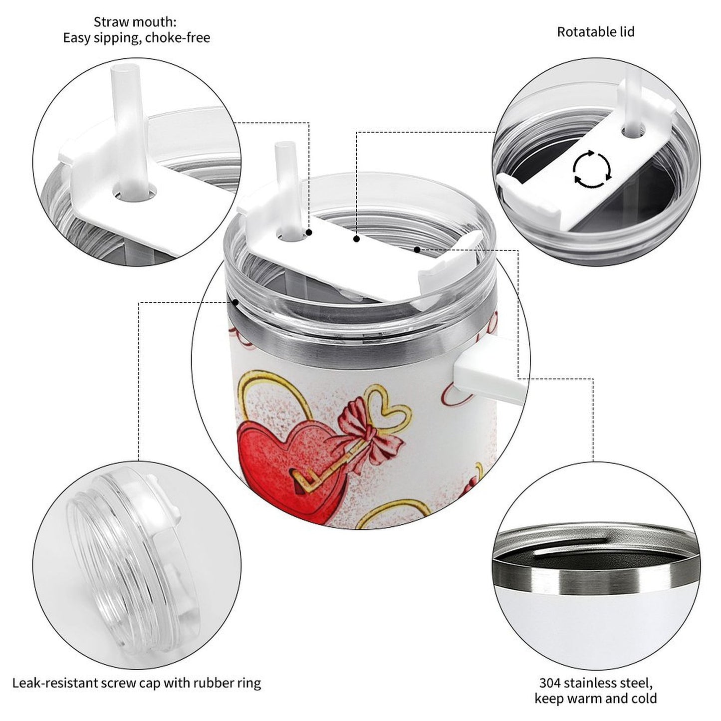 PHDT00525 POD US Local Tumbler 40oz Large Capacity Car Cup Love, Shrink, Key, Love