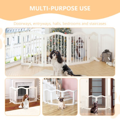 US Local 27.6 Height Tall Freestanding Pet Gate, 4 Panels Foldable Dog Gate, Solid Wood Folding Safety Fence Wooden Dog Gate With 2 Pcs Support Feet Ideal For Stairs, Doorways, Halls, Kitchens, Heavy Duty Gat