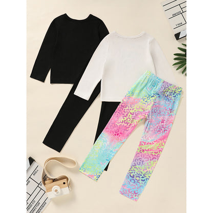 US Local Kid's 'Grandma And Granddaughter' Letter & Heart Print Long Sleeve Top & Pants Set, 2 Sets Comfy Loungewear Outfit