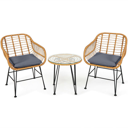 US Local 3 Pieces Rattan Furniture Set With Cushioned Chair Table