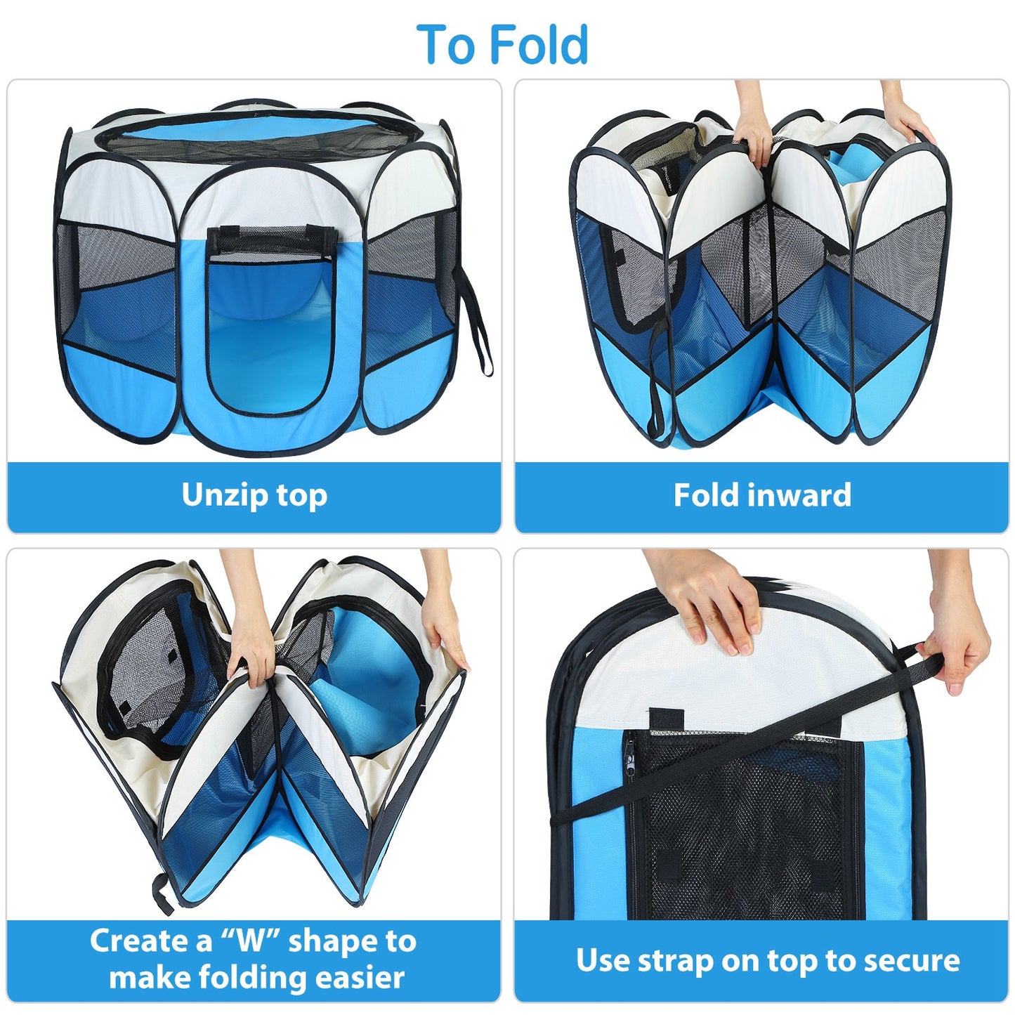 US Local Pink-Blue Options -- 1Pc Portable Foldable Pet Tent Exercise Pen Kennel Removable Zipper Top And Bottom Water Resistant Indoor Outdoor Use For Dogs Cats Other Pets