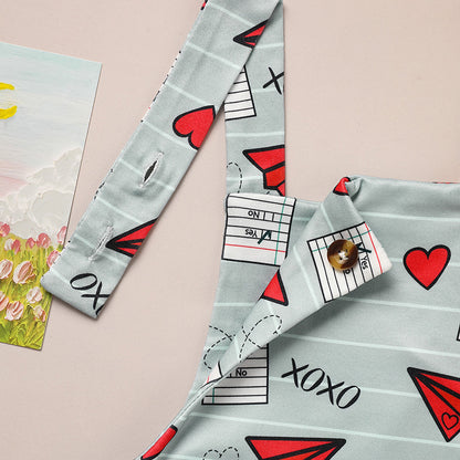 US Local Baby Boy Girl's Casual Heart Pattern Jumpsuit, Paper Airplane Heart Xoxo Trendy Overalls, Valentine's Day Coming Home Outfit