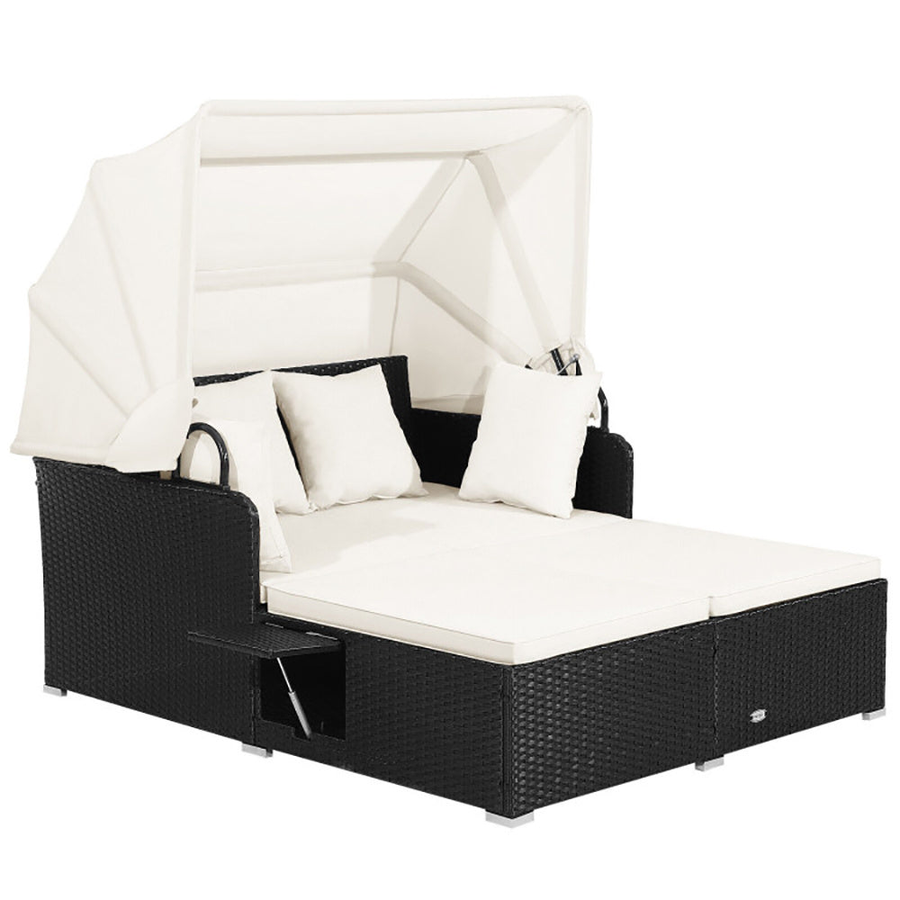 US Local Patio Rattan Daybed With Retractable Canopy And Side Tables