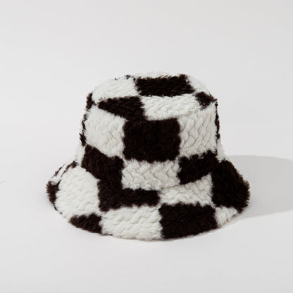 Square Plaid Plush Fisherman Hat