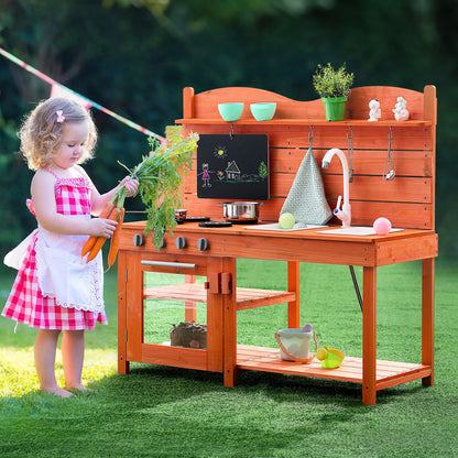 US Local Wooden Mud Kitchen Outdoor Toy Play Kitchen Set For Kids Pretend Playset