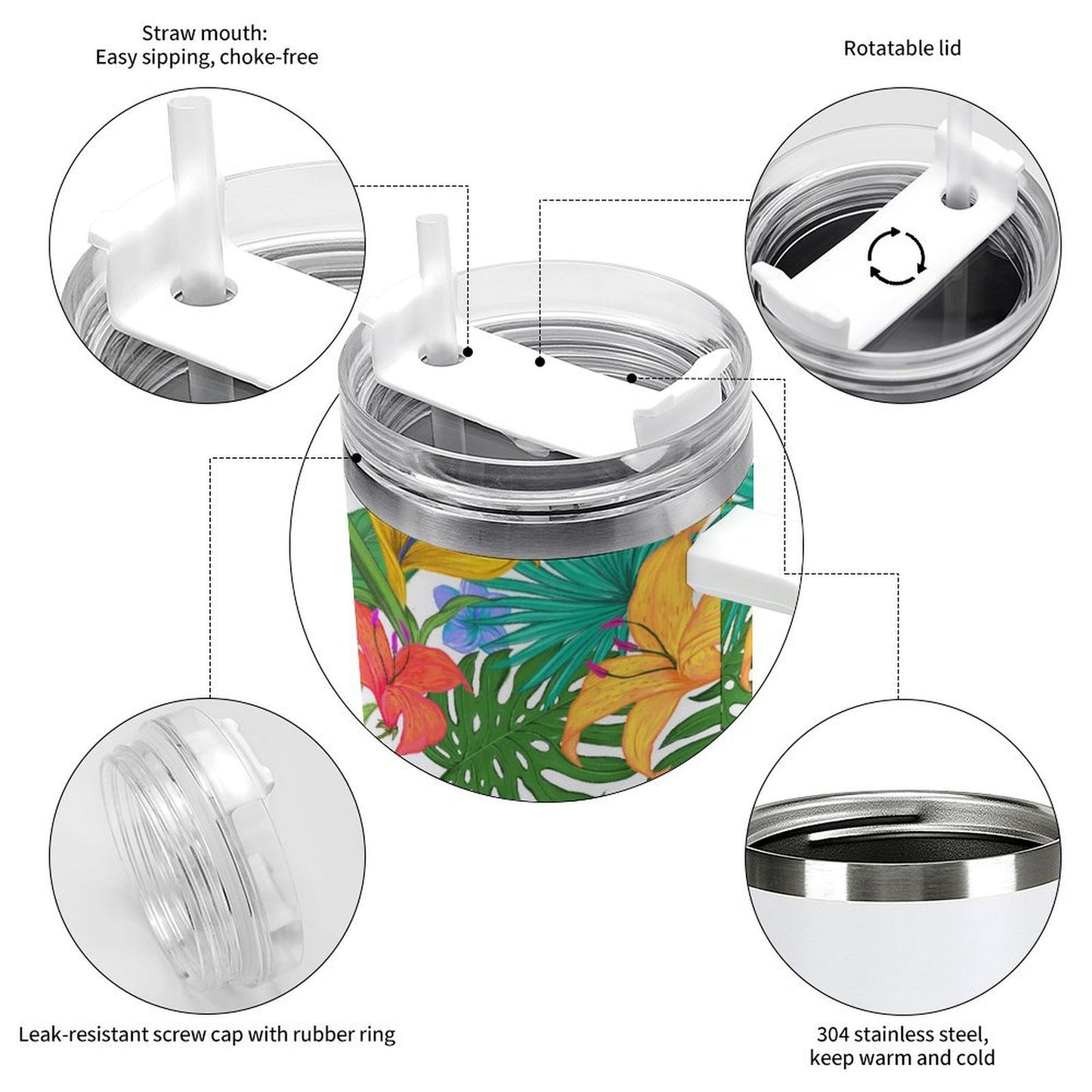 PHDT00218 POD US Local Tumbler 40oz Large Capacity Car Cup Summer Tropical, Green