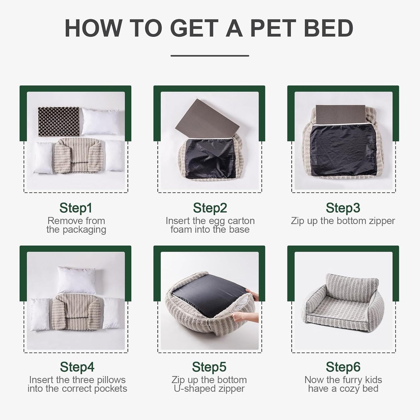 MEWOOFUN Orthopedic Pet Sofa - Supportive Bed For Small Medium Dogs & Cats, Anti-Slip Couch With Removable Cover, Grey, Large