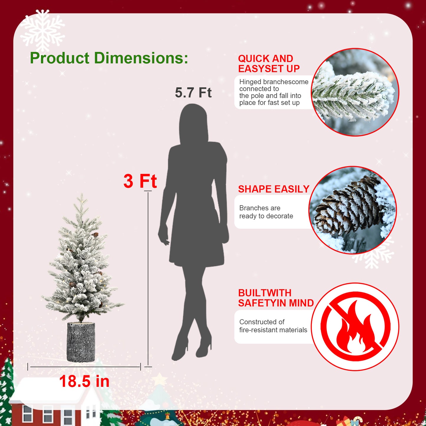 US Local 2,3,4,5,6ft PE PVC Decorated Flocking Basin Tree Artificial Christmas Tree