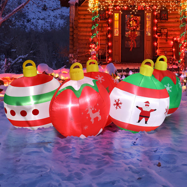 US Local 6.9ft Five Christmas Balls, Five LED Lights, Bundle Pocket, Christmas Inflatable Decoration